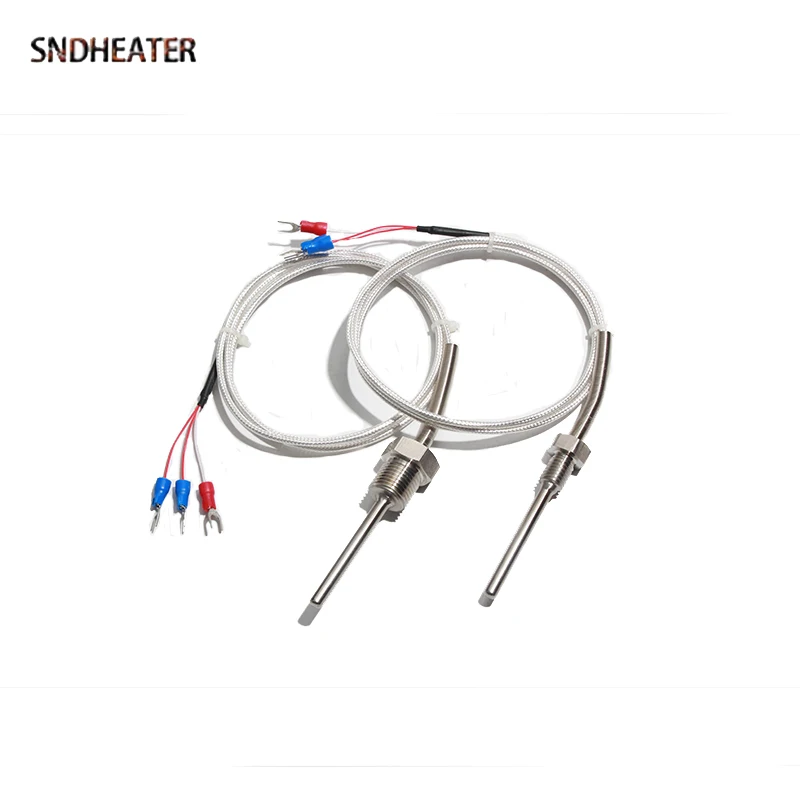 SNDHEATER PT100 Temperature Measuring Thermocouple WZP-291 M10 M12 M16 M20 Stainless Steel Thread PTFE Cable Probe 5*50MM