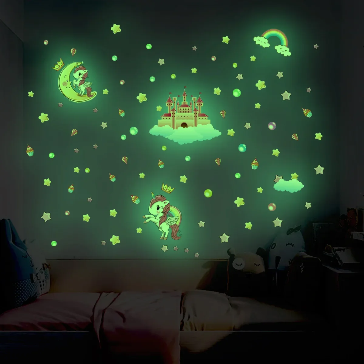 

Unicorn Moon Star Cartoon Wall Decal Paper Bedroom Living Room Glow Decal Room Decoration Wall Decal