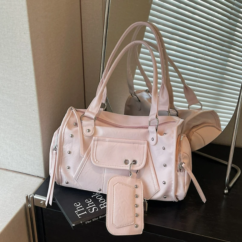 Fashionable Large-capacity Rivet Motorcycle Bag, New Women's Versatile Handbag, High-end Commuting Crossbody Bag, for Daily Use