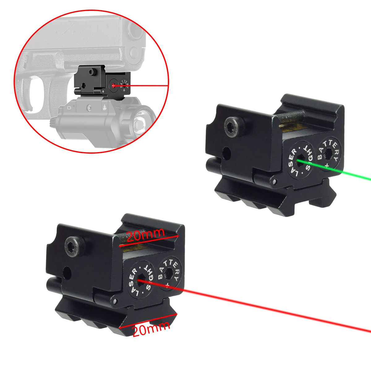 Tactical Pistol Red Green Dot Laser Sight with Double 20mm Picatinny Rail Mount for Handgun Rifle Hunting Gun Accessories