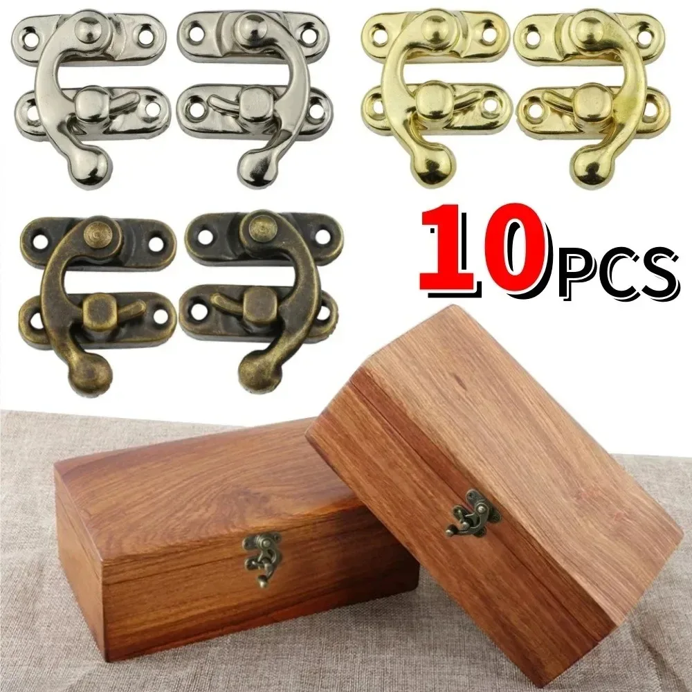 10PCS/bag Vintage Metal Hardware Furniture Wooden Box Leather Bag Hardware Decorative Latch Clasps Lock Padlock Hasp With Screws