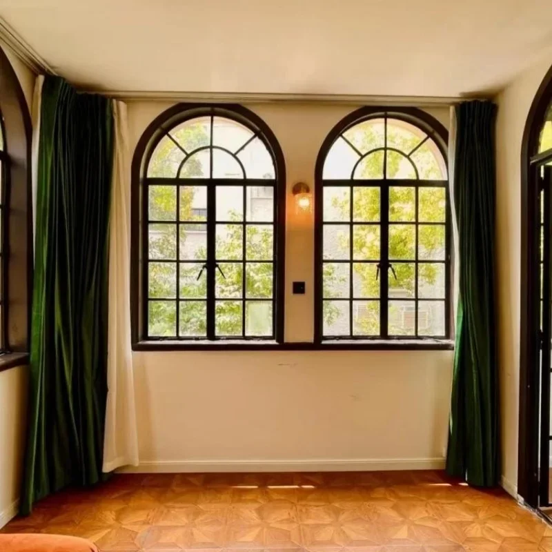 French arched window Shanghai old steel  old bungalow villa retro  curved old wrought iron doors