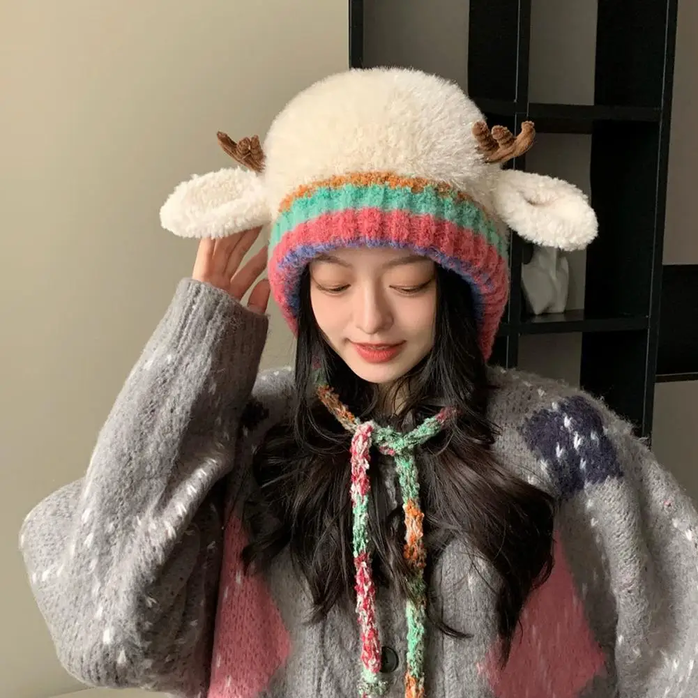 جديد الفراء الغزلان تخزين قبعة يندبروف مهرجان دافئ عيد الميلاد قرن الوعل قبعة قابل للتعديل 2 في 1 محبوك الغزلان قرن الوعل قبعة الشتاء #2