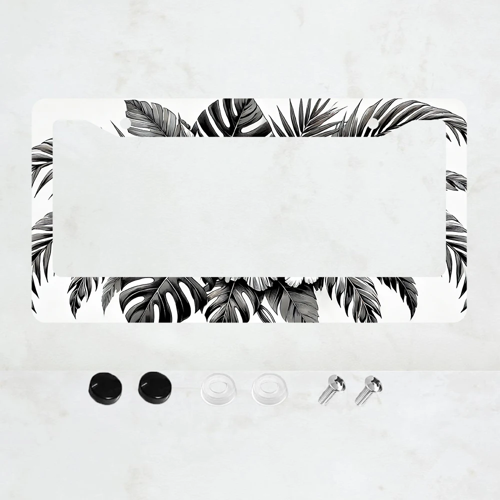 

1PC Retro Hibiscus License Plate Frame Beautiful Tropical Palm Leaves Flowers Floral License Plate Holder Aluminum Auto Parts