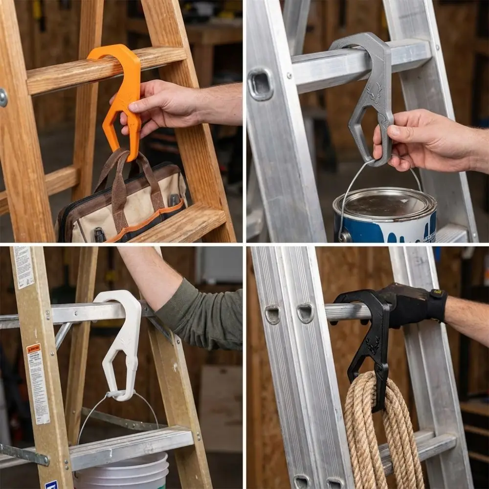 Heavy Duty Ladder Paint Bucket Hook Fixed Hanging Wall Mount Painting Secure Clip Tool Hands Free Non Slip