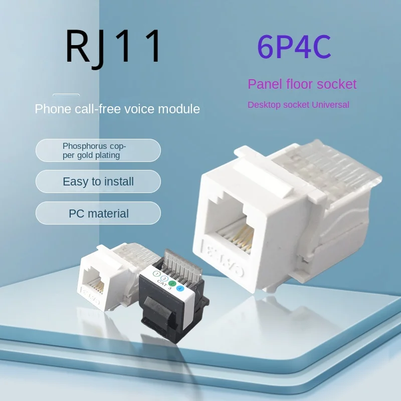 10 RJ11 CAT3 telephone socket adapters model tool free 6P4C connector modules, black and white