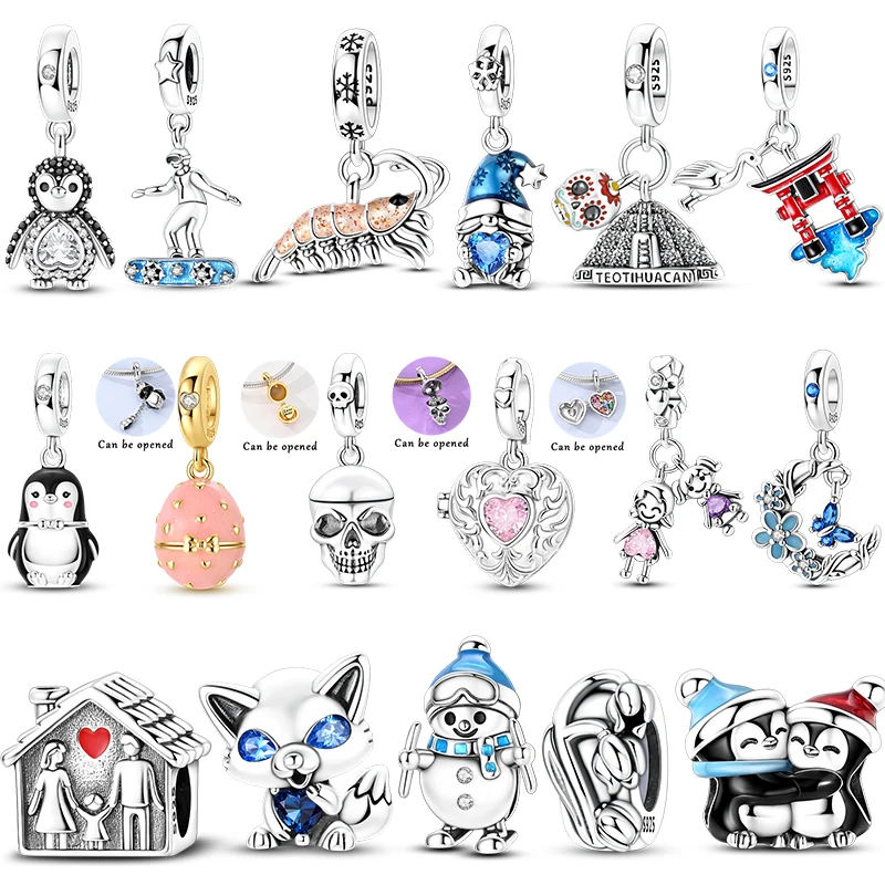 Charms Fit Bracelet DIY 925 Sterling Silver Pendant Beads For Woman Jewelry Penguin Egg House Snowman Winter Charms