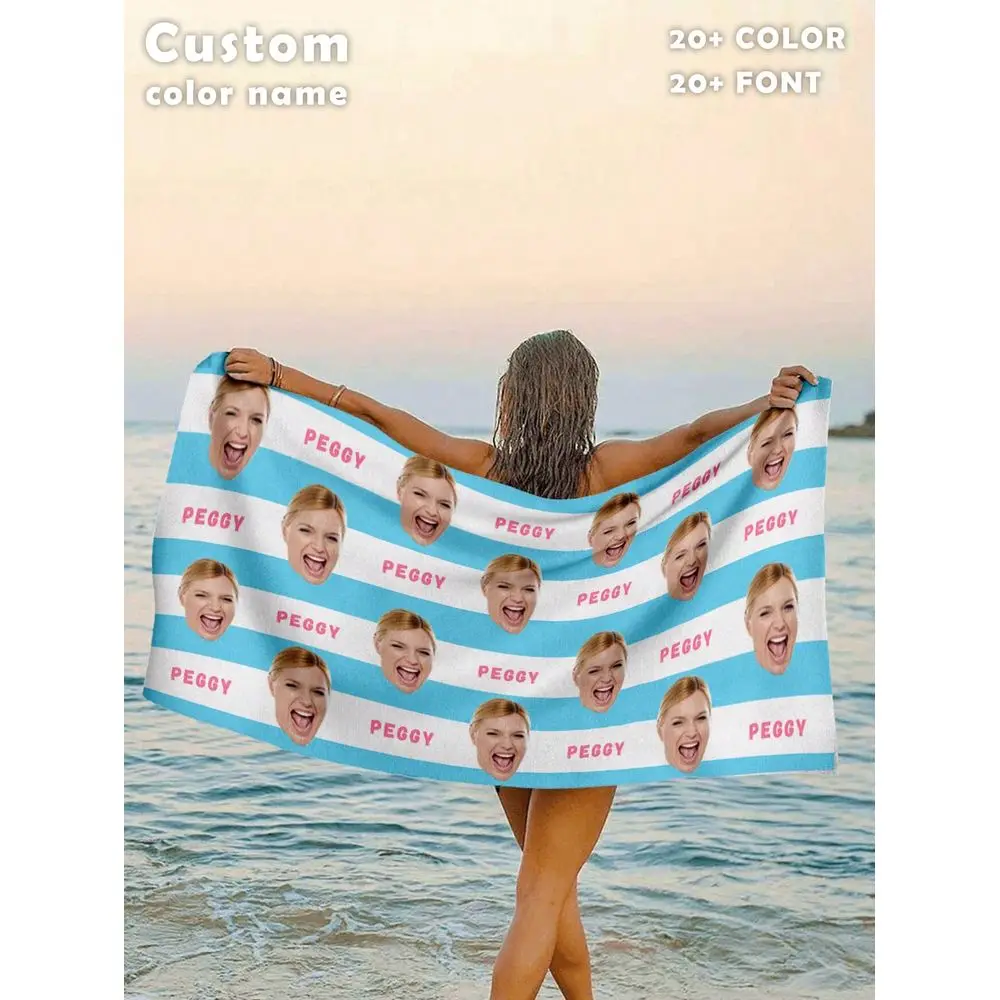 Customized Ocean Beach Towel, Striped Beach Towel, Customizable Name And Beach Towel, Personalized Men Women Children Beach Tow