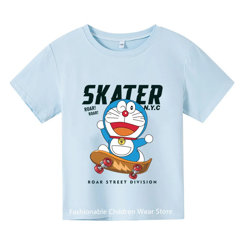 Anime Doraemon A Dream Clothing Summer Short Sleeve T-shirt Fun Printed Cartoon Doraemon A Dream Pattern Top Children's T-shirt