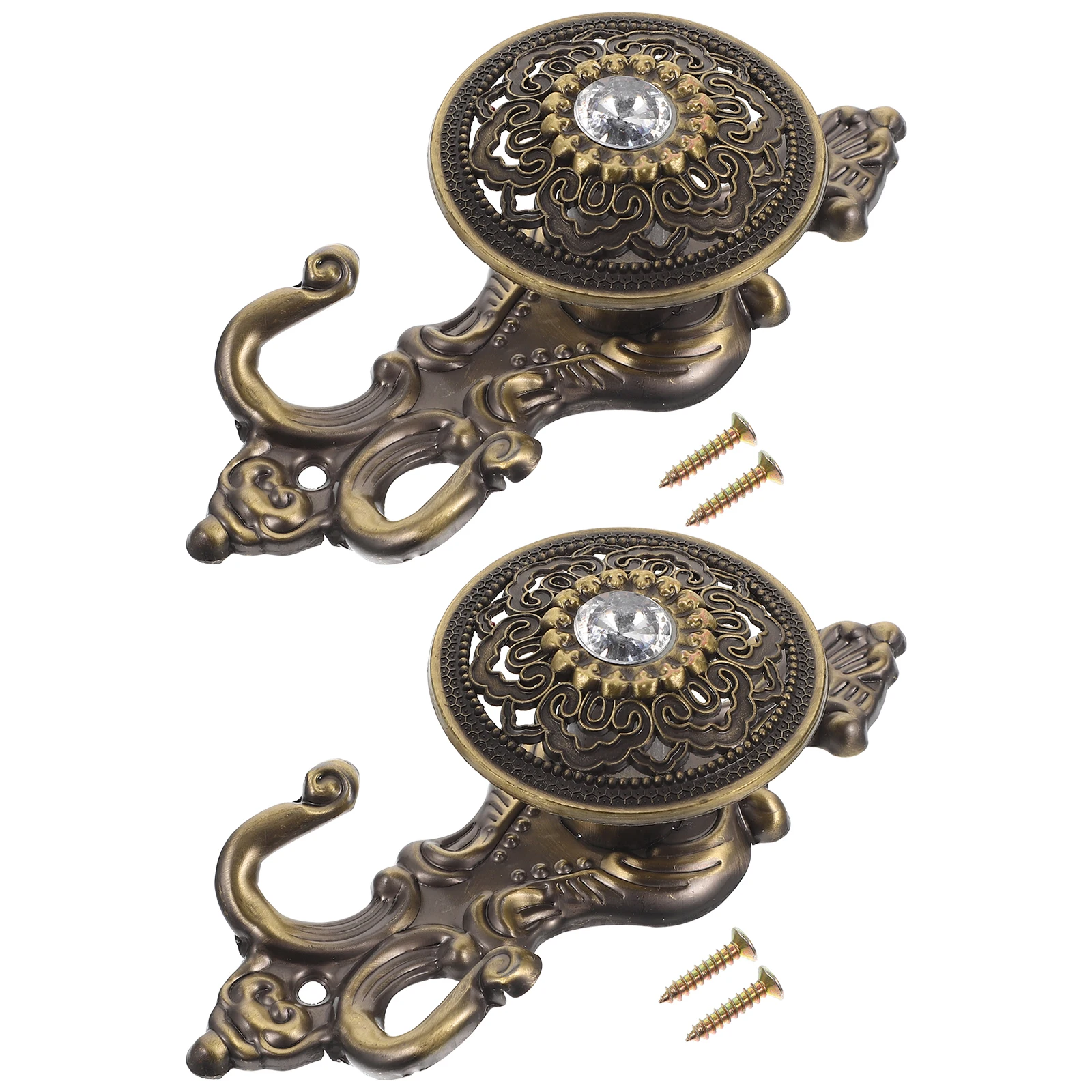 

2pcs Rhinestone Hooks Set Vintage Curtain Hangers Decorative Kitchen Bathroom Accessories Creative Hook Head Elegant