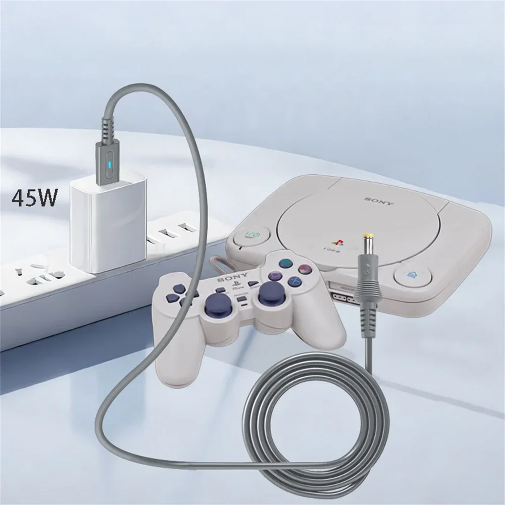 FGCLSY For PlayStation 1 PD Charging Cable Power Supply Cord with Instruct Light USB C Male Plug to PSone PS1 Plug Convert Cable