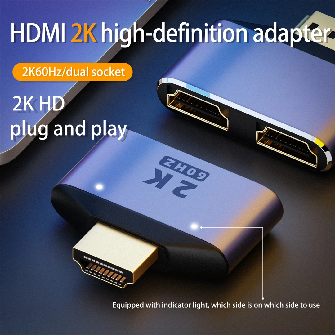 1to2 HDMI-compatible 1 Male to 2 Female Splitter Cable Adapter 1 In 2 Out Converter 60HZ/8Gbps 2K VD HDTV Xbox PS4 STB Projector