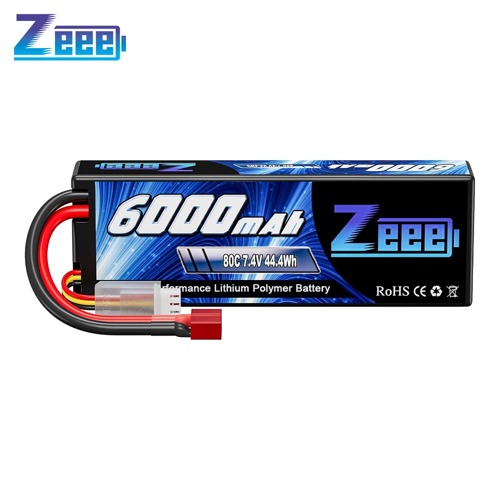 Zeee-batería Lipo de 7,4 V y 6000mAh para coche teledirigido, batería Lipo 80C con enchufe Deans para vehículo teledirigido, tanque Losi Slash Truggy, 2S