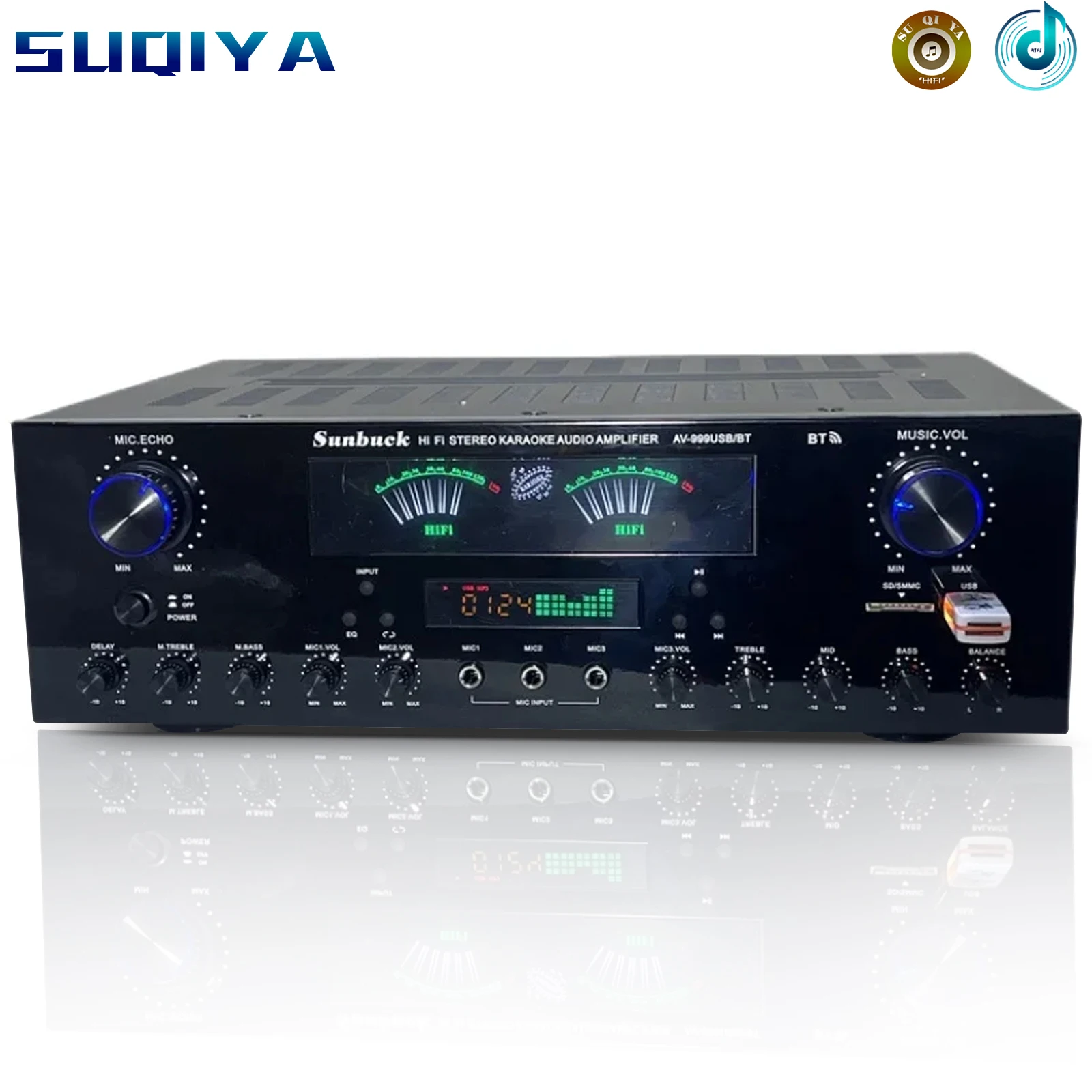 AV-999BT Bluetooth 5.0 5 kanałów Radio HIFI AV Home KARAOKE KTV wzmacniacz Audio z wejściem USB FM Radio mikrofon