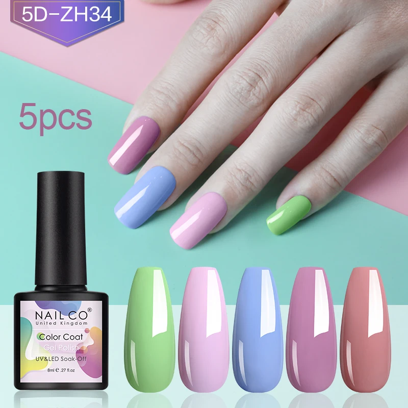 NAILCO 8ml 5pcs/Set Color Gel Nail Polish UV Vernis Semi Permanent Later Hybrydowy Soak Off Nail Polish Kit Manicure Gel Glue