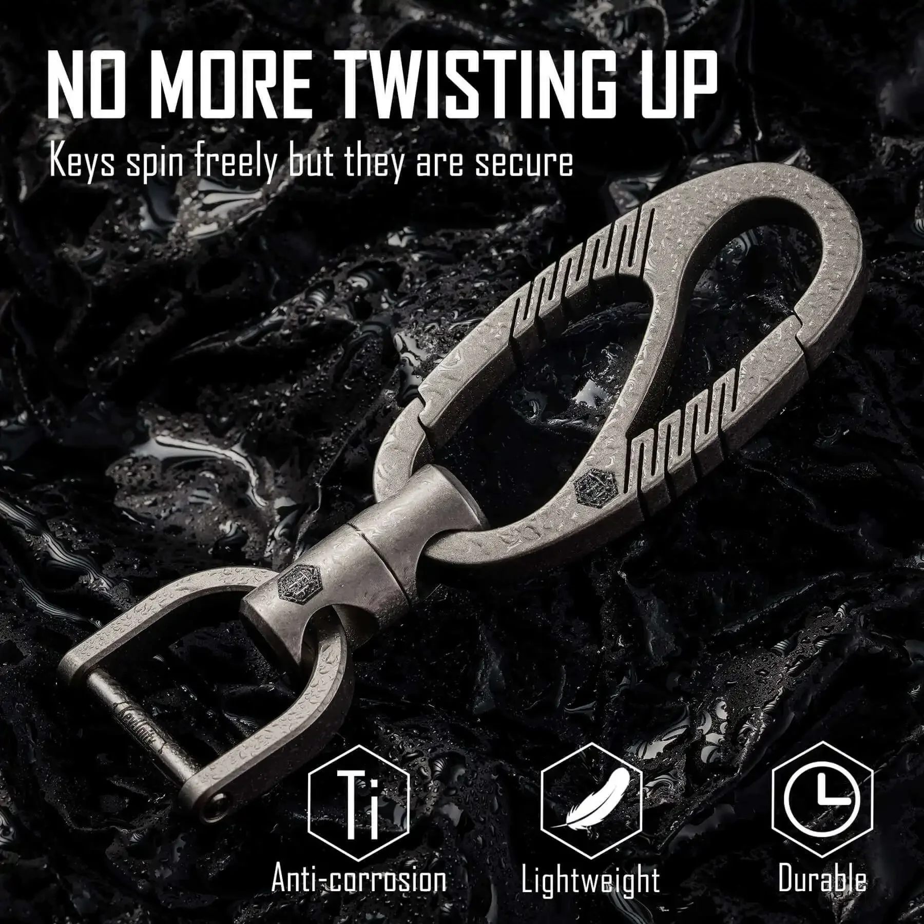 KeyUnity KM12 Titanium Carabiner Keychain Clip, Dual-Gate Quick Release EDC Key Ring Holder Organizer for Men and Women