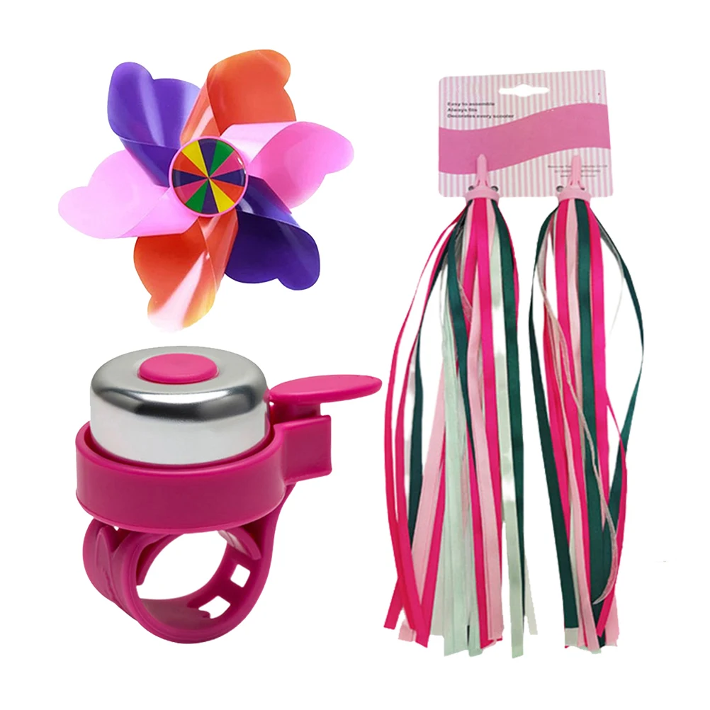 

3PCS Pink Bicycle Accessories Kids Bike Tassel Handlebar Streamers Bells Set Scooter Decorations Cycling Gifts Girly