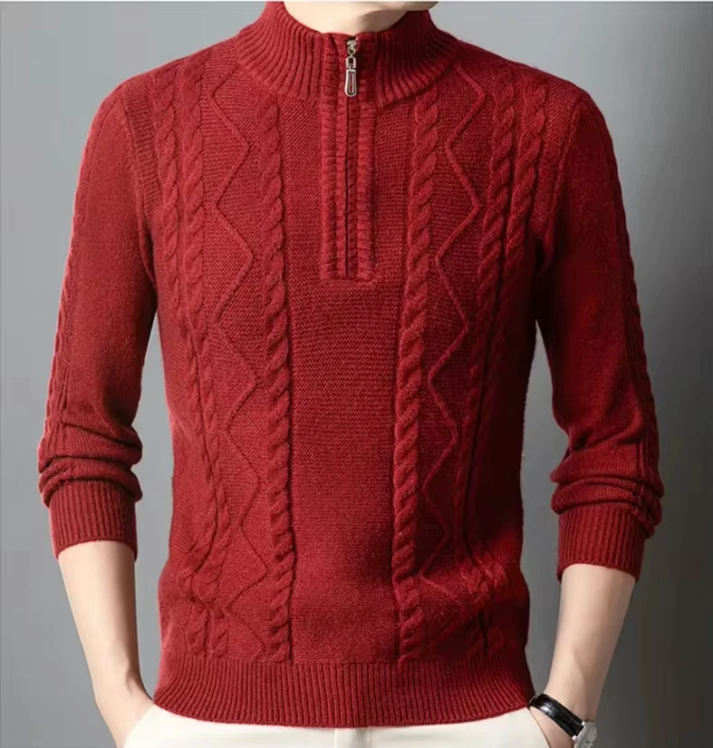 New Sweater Men's Fashion Half Zip Pullover  Jumpers Knitwear Sweater Men Winter Warm Casual Brand Sweater Man Pullover