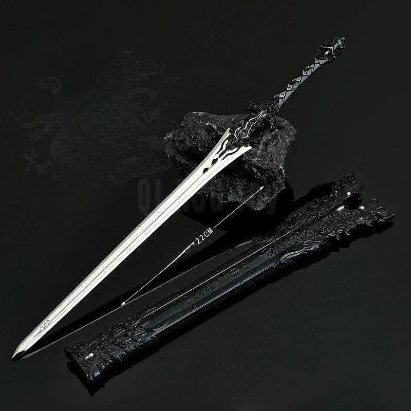 22 ซม. JX ออนไลน์ 3 ‌   ดาบปีศาจศิลปะการต่อสู้สีส้มรุ่นโลหะทั้งหมดหุ้มโลหะผสมของเล่นดาบภาพยนตร์เกมอุปกรณ์ต่อพ่วงของขวัญวันเกิด