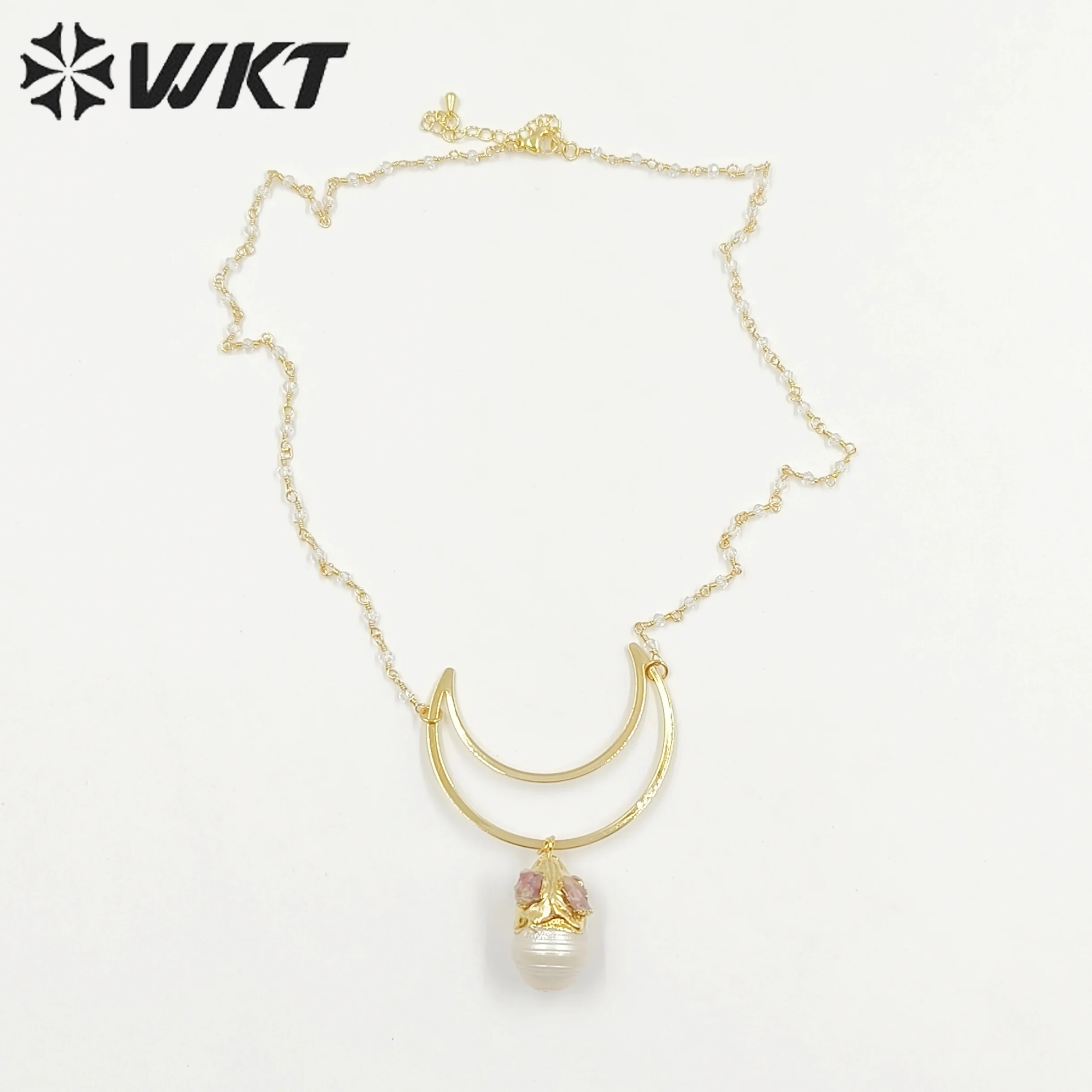 WT-JN244 European Unique Moon Design Baroque Pearl Pendant Adjustable Necklace Lady to Attend the Banquet Jewelry Accessories