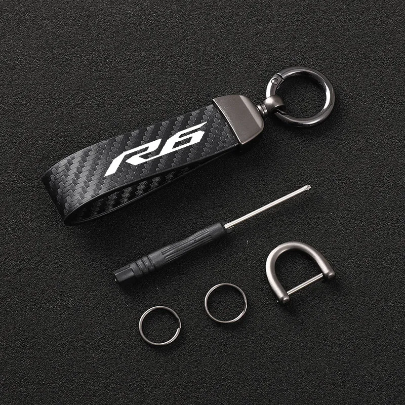 New fashion motorcycle carbon fiber leather rope Keychain key ring For yamaha YZF R6 2016 2017 2018 2019 2020 YZFR6 YZF-R6