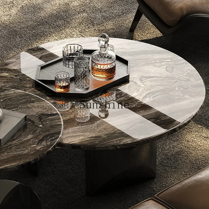 

Venice brown round coffee table living room household small apartment light luxury high-end marble combination