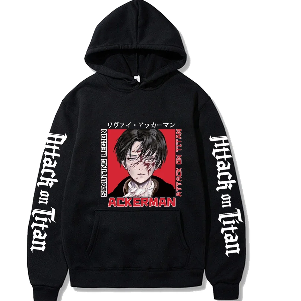 Hot Anime Attack On Titan Levi Ackerman Graphic Print Hooded Men Women Long Sleeve Hoodies Unisex Sweatshirt Harajuku Pullover