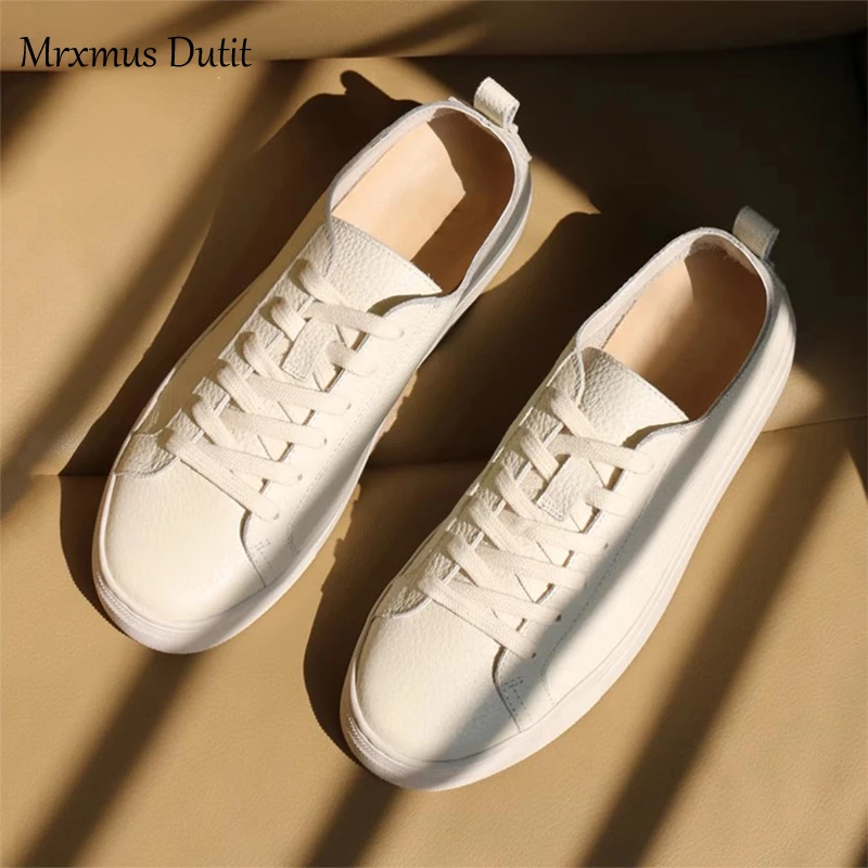 Mrxmus Dutit 2023 Autumn Fashion High Street Simple White Genuine Leather Soft Casual Comfot Sneakers Women Shoes Woman