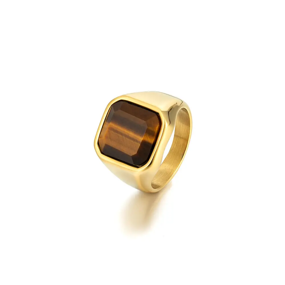SAIYE Mens Rings Stainless Steel Natural Tiger Eye Stone Red and Black Stone Ring 316 Titanium Steel Fashion Jewelry Wholesale