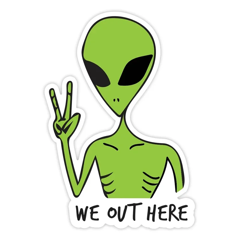 

Personality Car Sticker for WE OUT HERE GREEN ALIEN Waterproof on Motorcycle Laptop Decorative Vinyl Decal,13CM*8CM