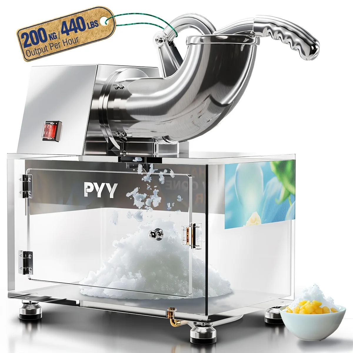 

Snow Cone Machine - Commercial Ice Crusher Shaver, Electric Crushed Shaved Snowcone Maker, 440LBS/H 1400RPM All-Copper Motor, Stainless Steel Full Body, Dual Blades, Acrylic Box And Drain Pipe