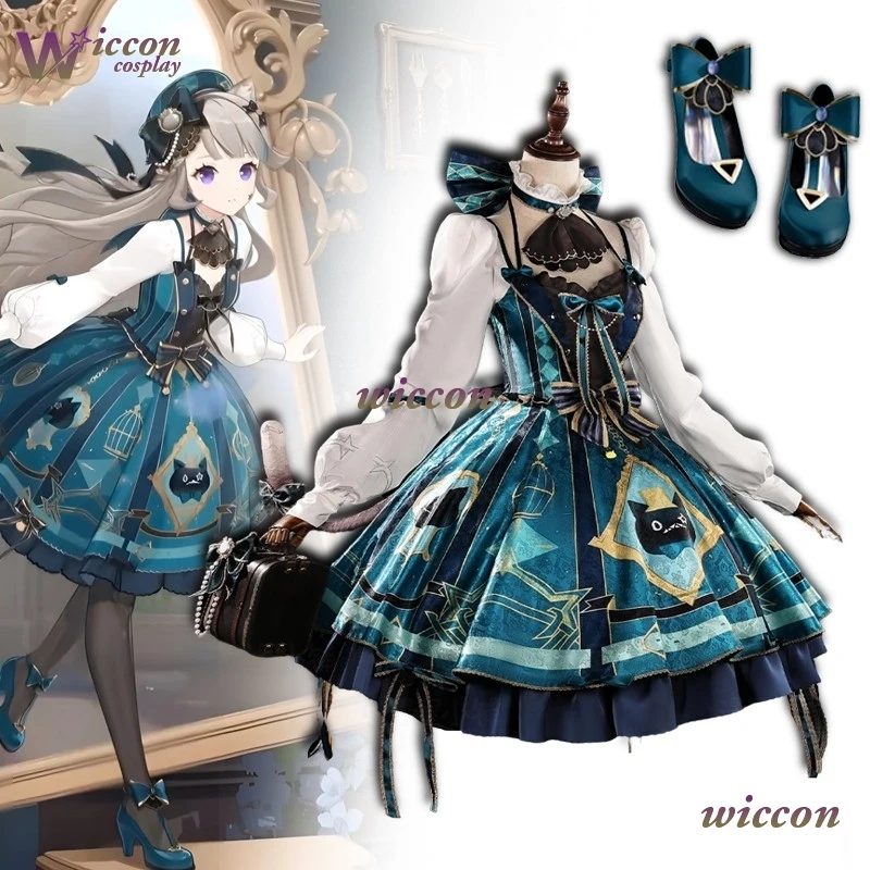 YesOk Genshin Impact Lynette Cafe in Soul Outfits أزياء تنكرية شعر مستعار لوليتا فستان بتصميم حالم أحذية شعر مستعار للنساء كرنفال الهالوين Uni #1