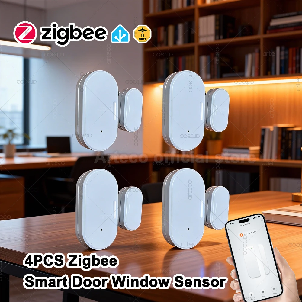 4Pcs Zigbee Door Window Sensor Smart Home Security Burglar Wireless Window Open Closed Detector Need Gateway Support Zigbee2MQTT