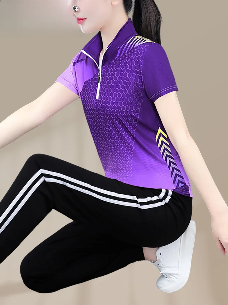 

TUCANO Летний новый спортивный костюм из ледяного шелка с коротким рукавом для женщин, быстросохнущий, для утренних пробежек, комплект из двух предметов, дышащий, для отдыха и спорта