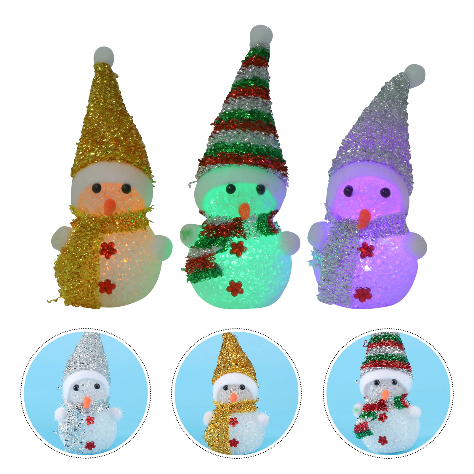 

3pcs Glowing Snowman Night Light LED Christmas Xmas Party Decoration Bright Colorful Scarf Hat Gifts Toys