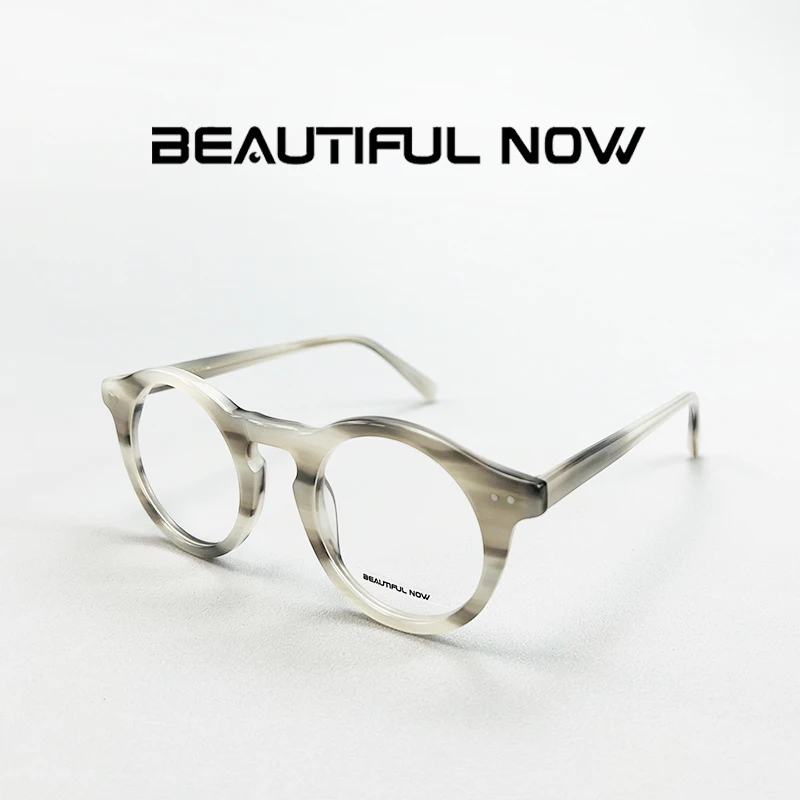 BEAUTIFUL NOW 아세테이트 여성 안경테 근시 안경 편안한 풀 프레임 라운드 광학 안경 처방 렌즈