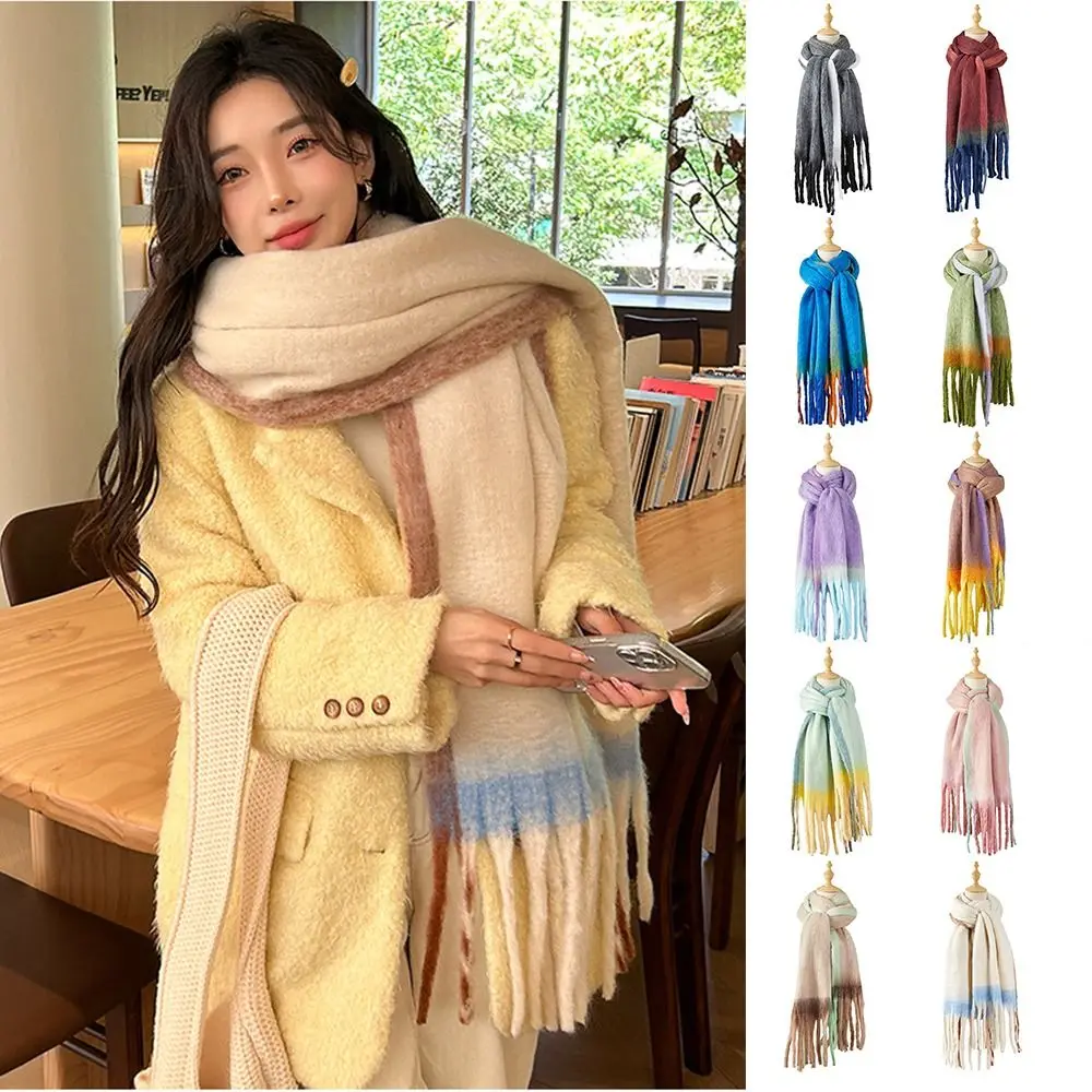 

Мягкий утолщенный женский шарф в корейском стиле, длинная теплая шаль с кисточками, имитация кашемира, холодостойкая зимняя шаль с кисточками