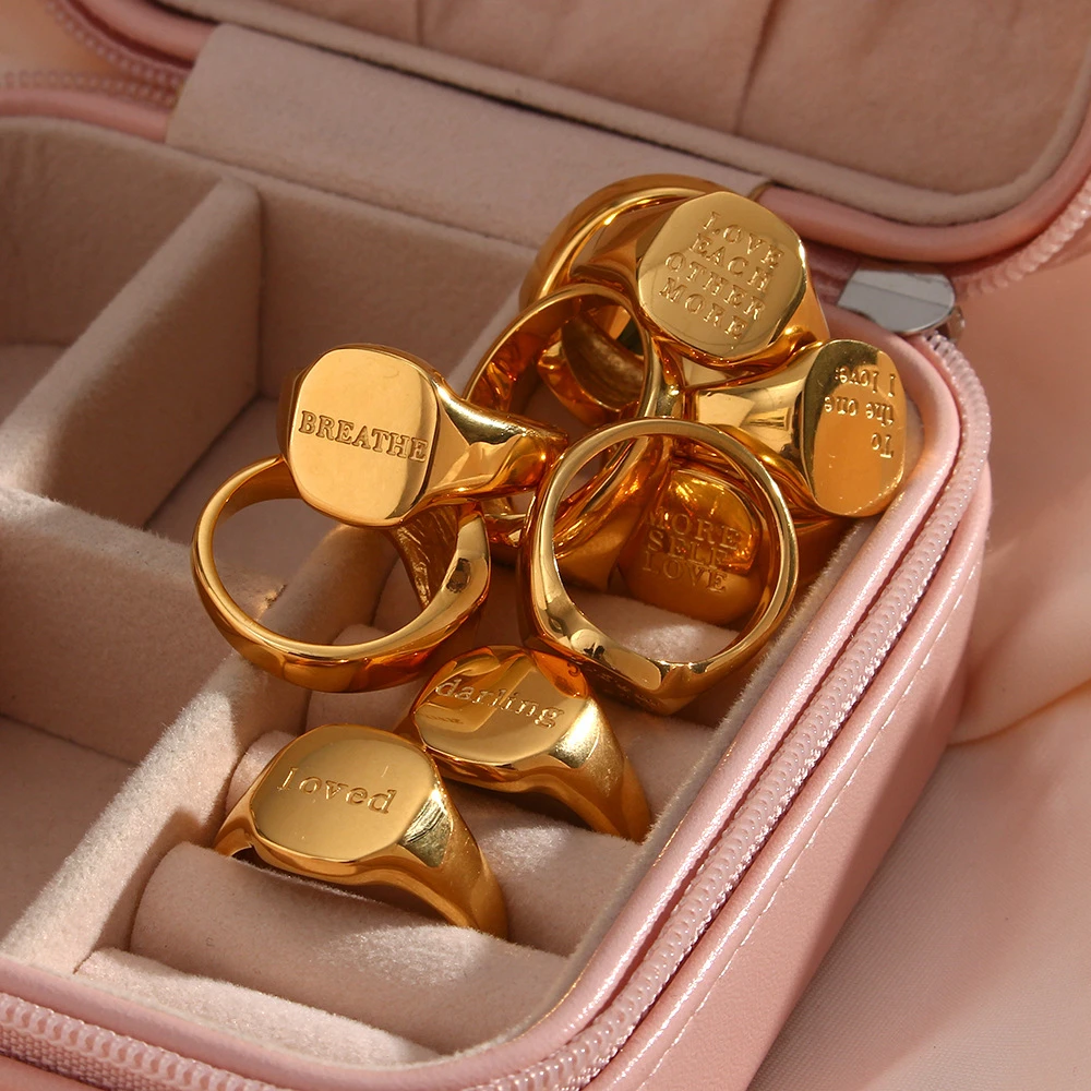 Stainless Steel Block Rings Inspired Jewelry The World is Yours Wedding Statement Rings for Women Teen Girls Thumb Finger Rings