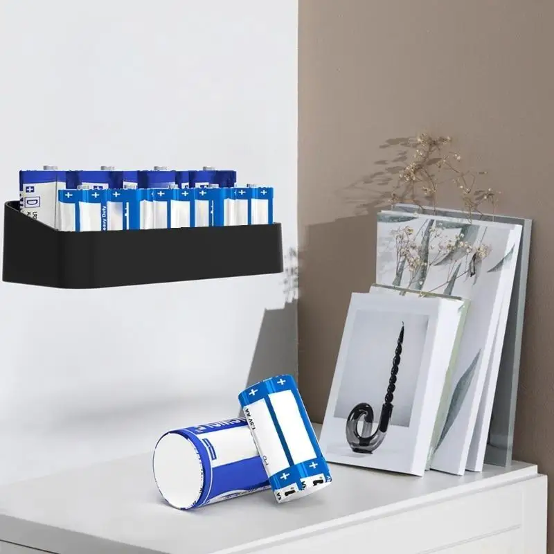 E56B Battery Holder Deskto Desk/ Wall Mountable Battery Storage Box for D/C Batteries Convenient Battery Dispenser