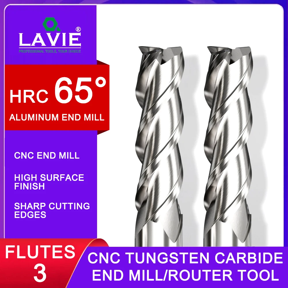 65°3 Flute Aluminum Milling Cutter High Gloss Solid Carbide End Mill for Aluminum CNC Milling Tool Tungsten Steel Milling Cutter