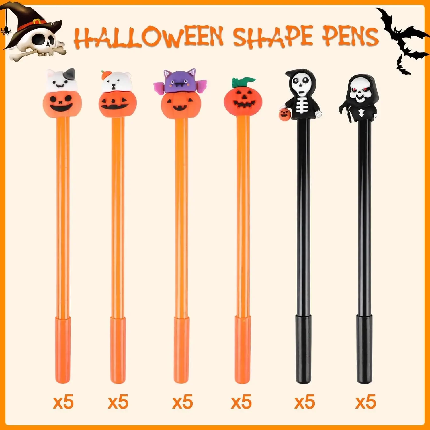 Imagem -03 - Canetas de Gel de Halloween Design de Caveira de Morcego Caneta Rollerball de 05 mm para Material Escolar Infantil 60