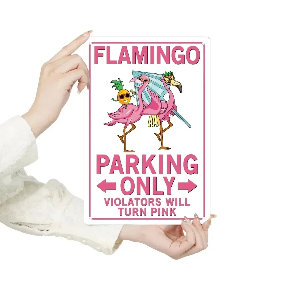 

Flamingo Valet " Embossed Tin Sign by FLAMVINTEDGE – Tropical Parking Art with Pineapple Embossing & Flamingo