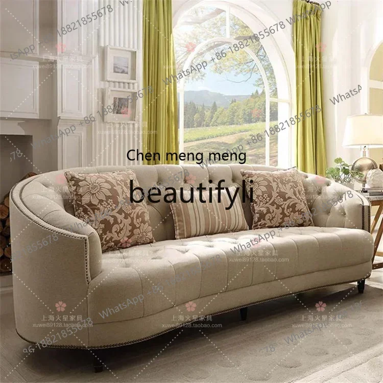D06 Neoclassical fabric sofa single double, American country buckle curved sofa European simple sofa
