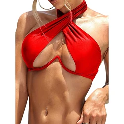 Bañador Sexy de Color sólido para mujer adulta, traje de baño multifuncional desmontable con correa para el hombro, Bikini Halter Sexy de verano