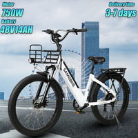 SAMEBIKE RSA01 Plus Electric Bike 750W Powerful Motor 48V14AH Removable Battery Electric Bicycle  Aldult 26 Inch Tire City EBike