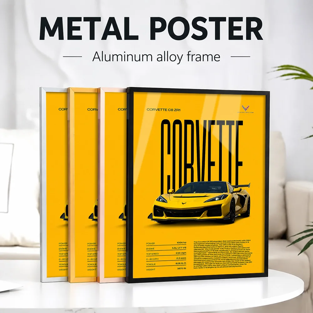 United States Corvette C8 ZR1 Car Metal Poster With Aluminum Alloy Frame Personalized Photo Dynamic Style Wall Art For Bedroom