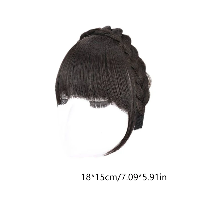 Synthetic Fake Bangs Hair Neat Fringe Bands Women Double Row Braids Headband Heat Resistant Bangs In Hair Extensions Hairpieces