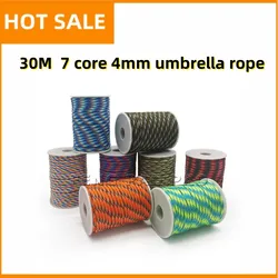 Cuerda de paracaídas para acampar al aire libre, kit de cuerda de supervivencia, paraguas, tienda de campaña, correa de cordón, tendedero, 7 núcleos, 550, 4mm, 5M, 15M, 30M