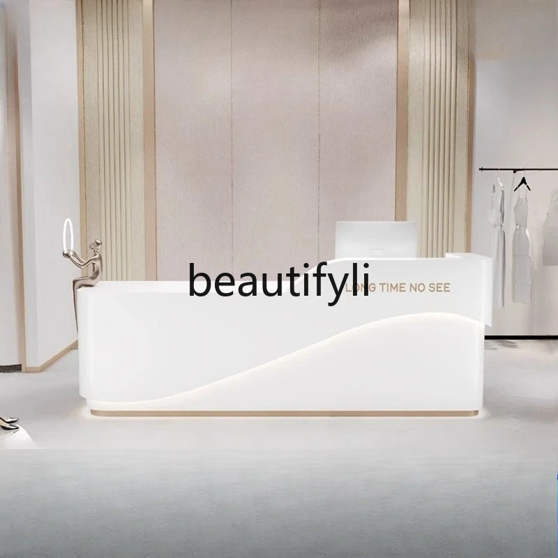 

Clothing Store Cashier Counter Simple Modern Beauty Salon Light Luxury Curved Art Company Reception Desk Reception Counter