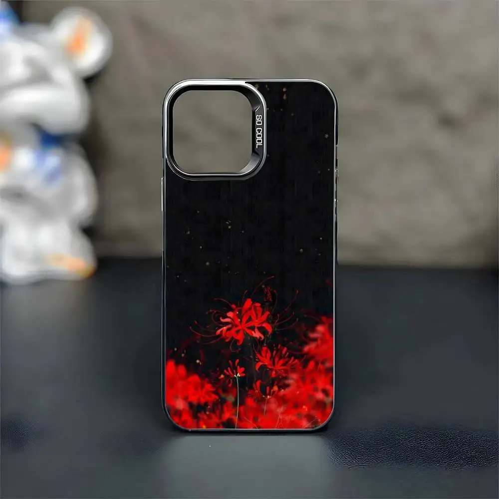 حافظة هاتف ريد سبايدر ليلي فلاور أوف هيل لهاتف آيفون 17,16,15,14,13,12,11 Plus، Pro Max غطاء أسود غير لامع مقاوم للصدمات